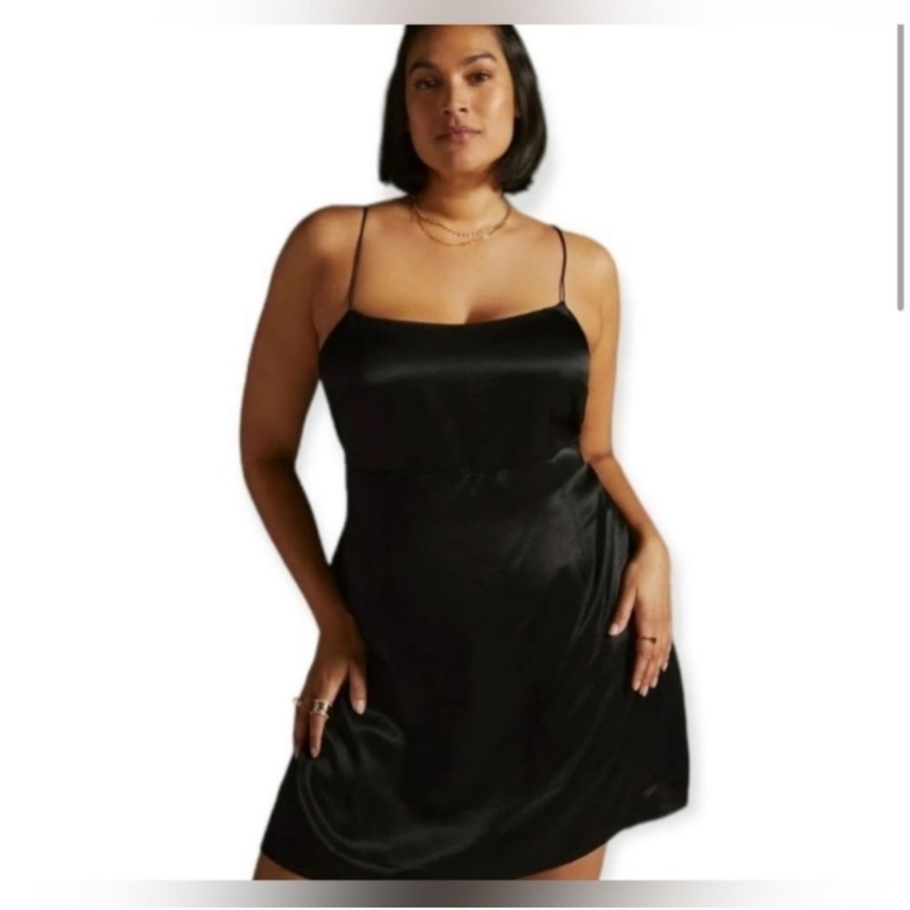 Anthropologie Black Satin Slip Mini Dress Open Back Cut Out Cocktail Size 10